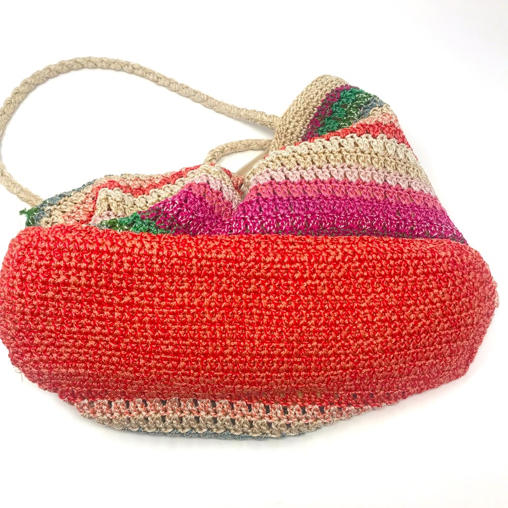 The Sak Rainbow Striped Woven Braided Strap Crochet Zippered Tote Purse - Picture 10 of 11